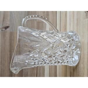 Clear Pressed Glass Pitcher Diamond & Starburst Pattern Scalloped Handle 40s–60s